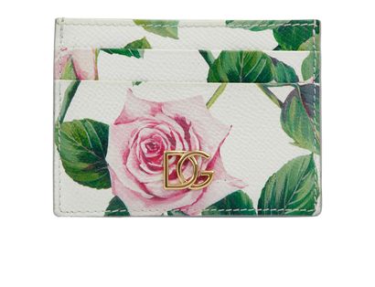 Dolce And Gabbana Flower Print Cardholder, &pound;120, Accessories, Green/Pink/White, Leather, Front view